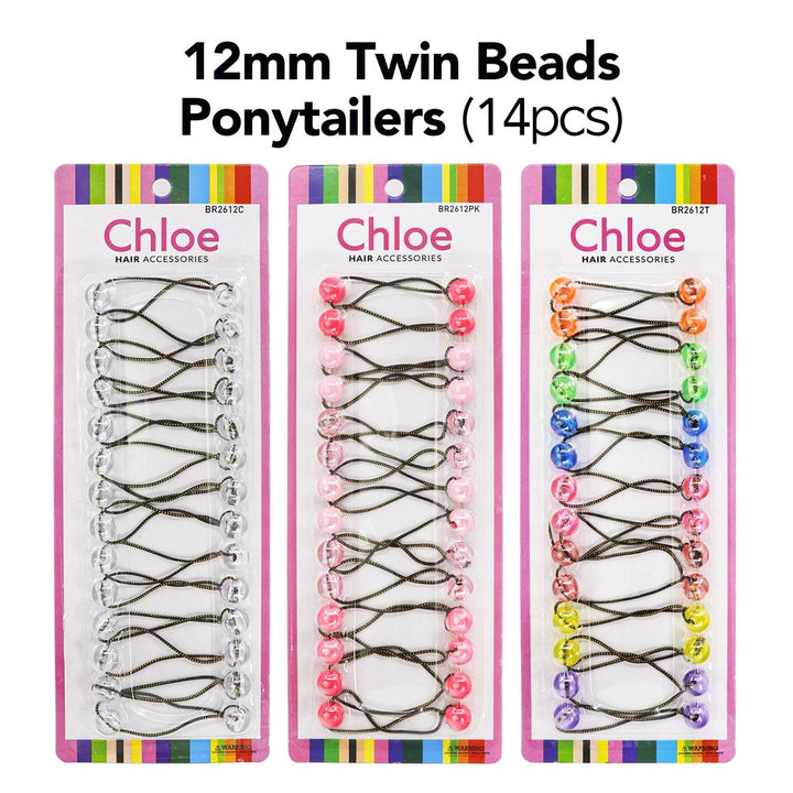 Twin Beads Ponytailers | 14pcs 12mm