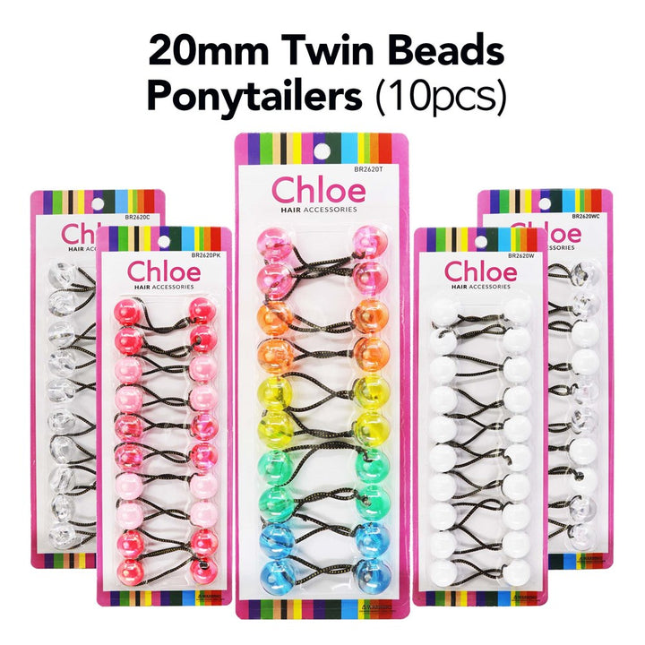 Twin Beads Ponytailers | 10pcs 20mm