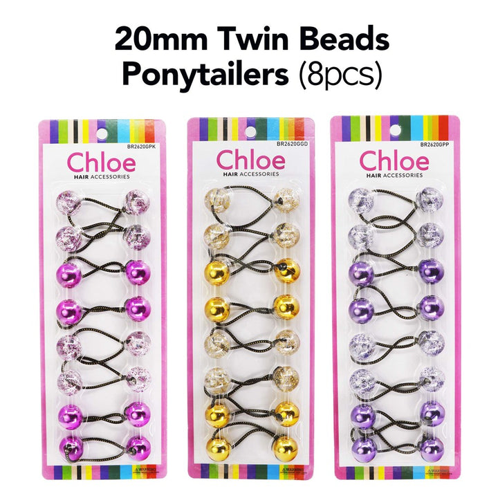 8pcs Twin Beads Ponytailers 20mm