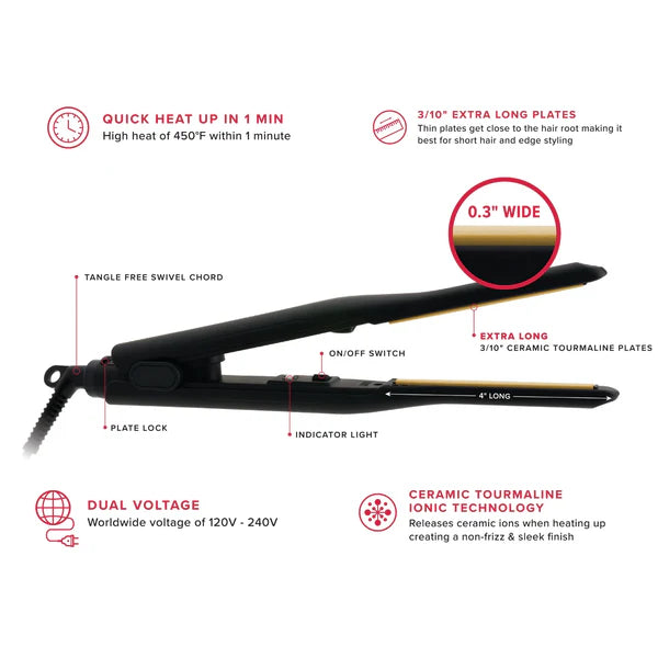 Hot &amp; Hotter - Ceramic Pencil Flat Iron 3/10"